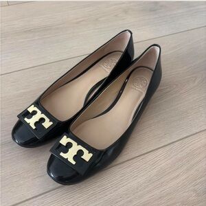 Tory Burch Black Flats with Gold Accents
